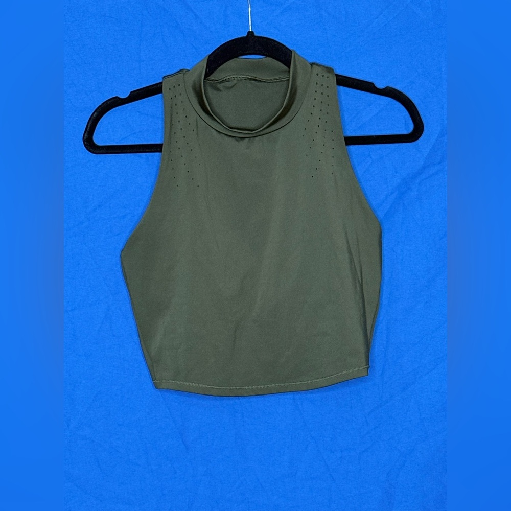 Stylish Olive Sleeveless Crop Top Sports Bra